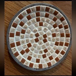 Vintage tile trinket dish with gold metal back